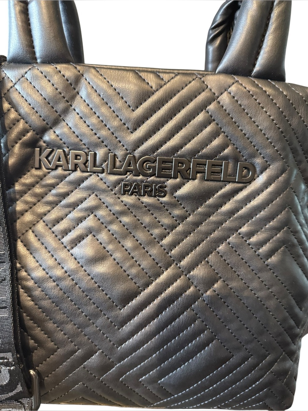 Karl Lagerfeld Paris Quilted Tote Bag with Logo Strap - Picture 3 of 9